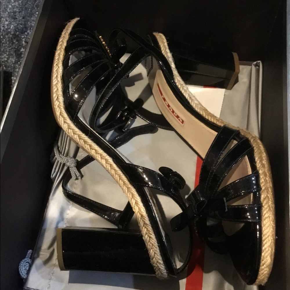 Prada black patent sandal